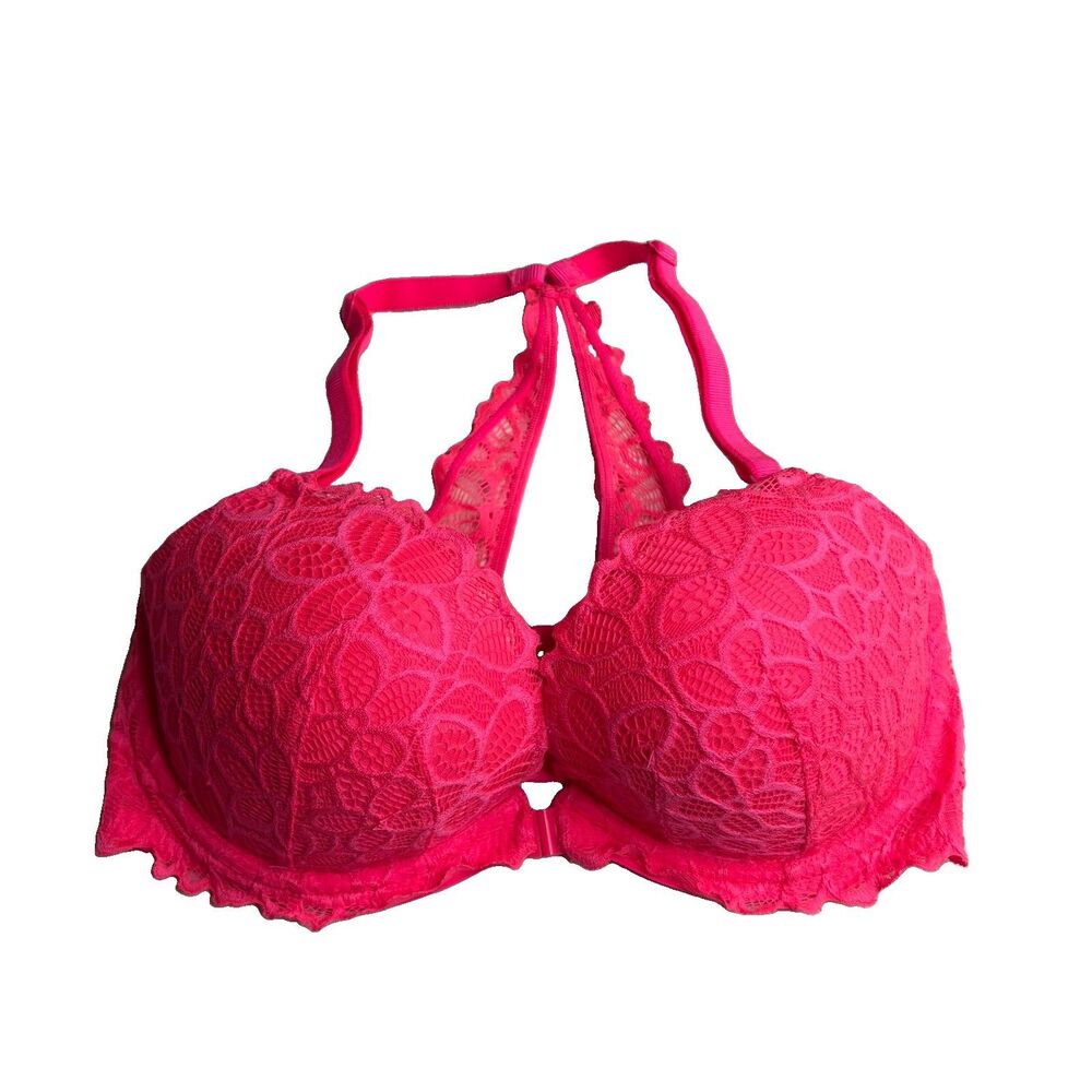 Victoria’s Secret PINK Date Push Up Bra Lace Racerback Front Closure Neon Pink